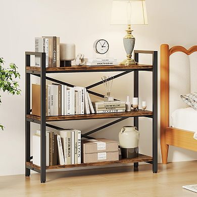 31.49" Wide 3-Tier Wood & Metal Bookcase for Home
