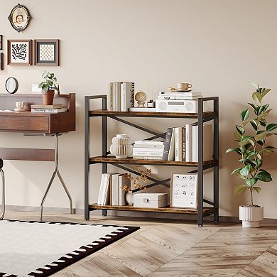 31.49" Wide 3-Tier Wood & Metal Bookcase for Home