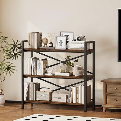 31.49" Wide 3-Tier Wood & Metal Bookcase for Home