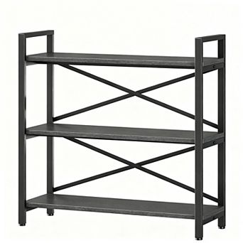 31.49" Wide 3 tier Wood & Metal Bookcase for Home