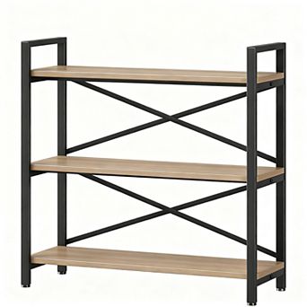 31.49" Wide 3 tier Wood & Metal Bookcase for Home