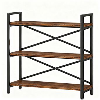 31.49" Wide 3 tier Wood & Metal Bookcase for Home