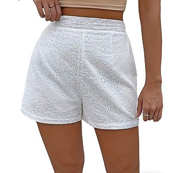 Women's Embroidered Shorts Elastic Waistband Relaxed Lightweight Casual Shorts