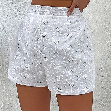 Women's Embroidered Shorts Elastic Waistband Relaxed Lightweight Casual Shorts