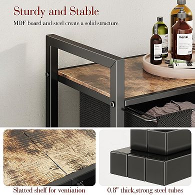 2-Compartment Laundry Hamper with Pull-out Bags & Shelf