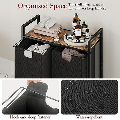 2-Compartment Laundry Hamper with Pull-out Bags & Shelf