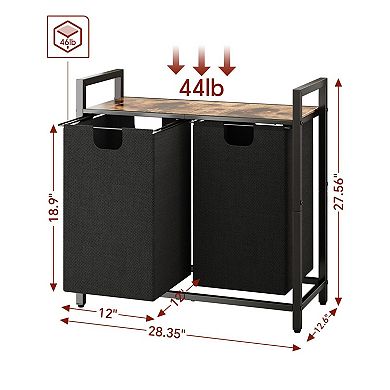 2-Compartment Laundry Hamper with Pull-out Bags & Shelf