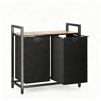 2-Compartment Laundry Hamper with Pull-out Bags & Shelf