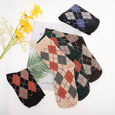 Women's Plaid Pattern Winter Warm Socks Multicolor 5 Pair