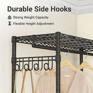 Adjustable Heavy Duty Metal Wardrobe Storage Rack with Lockable Wheels