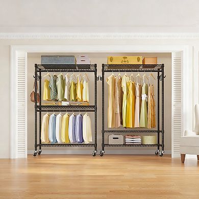 Adjustable Heavy Duty Metal Wardrobe Storage Rack with Lockable Wheels