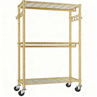 Adjustable Heavy Duty Metal Wardrobe Storage Rack with Lockable Wheels