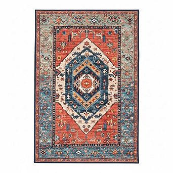 2x3 Rust Boho Rug, Non-Slip, Washable, Soft Low-Pile Indoor Mat