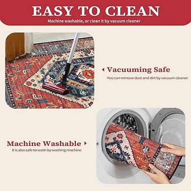 2x3 Rust Boho Rug, Non-Slip, Washable, Soft Low-Pile Indoor Mat