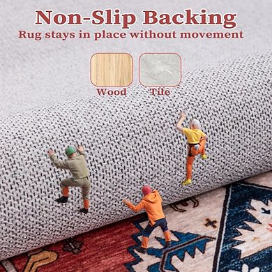 2x3 Rust Boho Rug, Non-Slip, Washable, Soft Low-Pile Indoor Mat