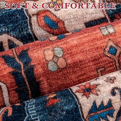 2x3 Rust Boho Rug, Non-Slip, Washable, Soft Low-Pile Indoor Mat