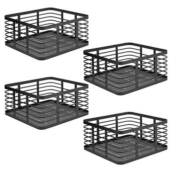 Metal Pantry Basket with Handles - Set of 4 - Matte Black