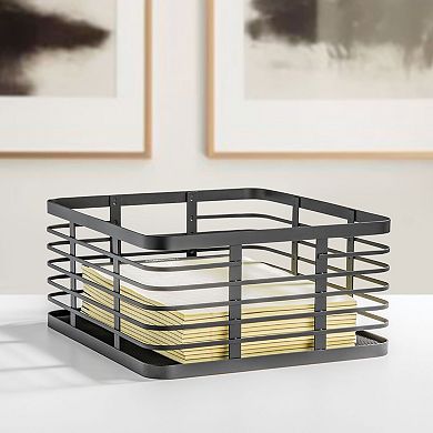 Metal Pantry Basket with Handles - Set of 4 - Matte Black