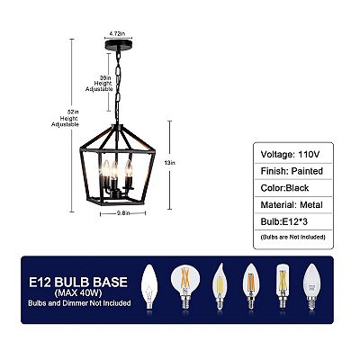 ELEMENT ACE Industrial Rustic Three-Light Lantern Chandelier with Adjustable Hanging Chain