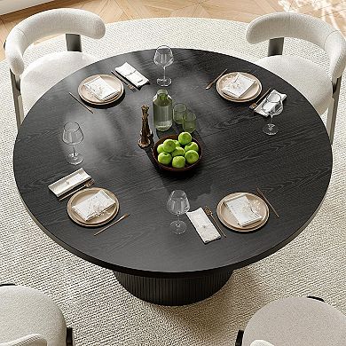 47" Round Dining Table, Modern Farmhouse Style, 4-6 Seating, Multi-Use