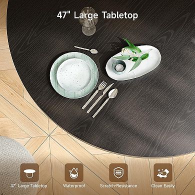 47" Round Dining Table, Modern Farmhouse Style, 4-6 Seating, Multi-Use