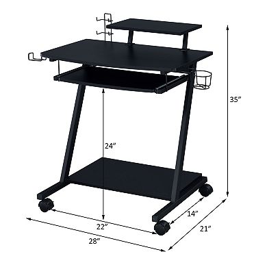 GOODSILO Black Finish Gaming Desk with Storage Compartment Keyboard Tray