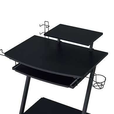 GOODSILO Black Finish Gaming Desk with Storage Compartment Keyboard Tray