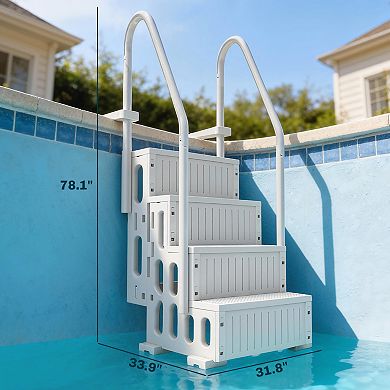 Outsunny Swimming Pool Ladder Adjustable 4-Step, Cream ,