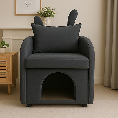 GOODSILO Pet-Friendly Bunny-Ear Armchair with Built-In Hideaway and Side Storage Pocket