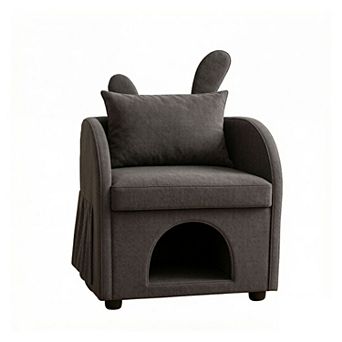 GOODSILO Pet-Friendly Bunny-Ear Armchair with Built-In Hideaway and Side Storage Pocket