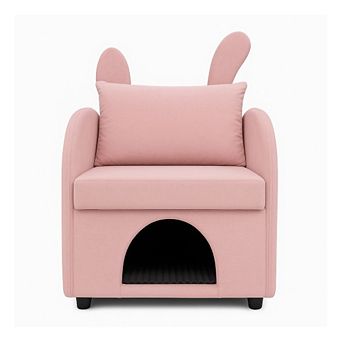GOODSILO Pet-Friendly Bunny-Ear Armchair with Built-In Hideaway and Side Storage Pocket