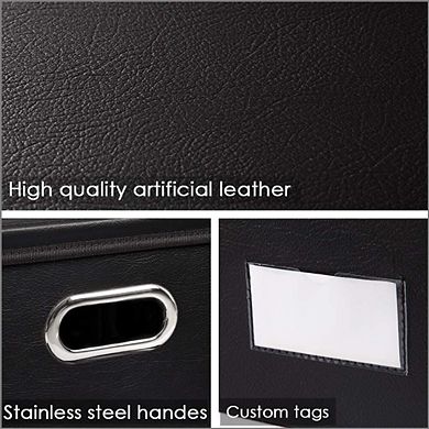 3-Pack Leather Collapsible Storage Bins