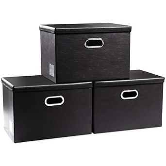 3-Pack Leather Collapsible Storage Bins