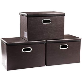 3-Pack Leather Collapsible Storage Bins