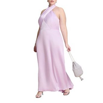ELOQUII Women's Plus Size Halter Neck Satin Maxi Dress