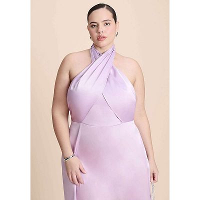 plus size halter top maxi dresses Kimana Floral Halter Neck Maxi Dress Curve WHT-GREENS / 1X by Sugarlips