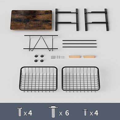 3-Layer Metal & Wood Kitchen Storage Rack with Pull-Out Baskets