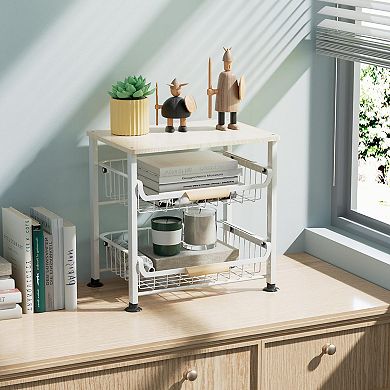 3-Layer Metal & Wood Kitchen Storage Rack with Pull-Out Baskets