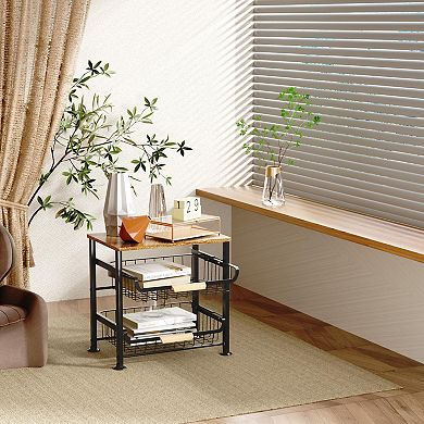 3-Layer Metal & Wood Kitchen Storage Rack with Pull-Out Baskets