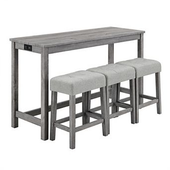 Merax Industrial Style Bar Table & 3 Stool Set Imitation Wood Grain Space Upholstered Stools