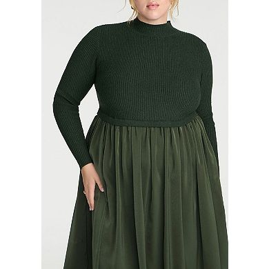 ELOQUII Women's Plus Size Mockneck Twofer Midi Dress