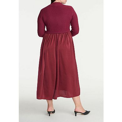 ELOQUII Women's Plus Size Mockneck Twofer Midi Dress