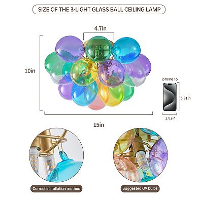 ELEMENT ACE Swirled Glass Bubble Ball Chandelier Light Fixture for Bedroom Study Restaurant