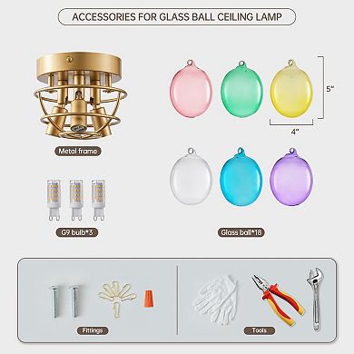 ELEMENT ACE Swirled Glass Bubble Ball Chandelier Light Fixture for Bedroom Study Restaurant