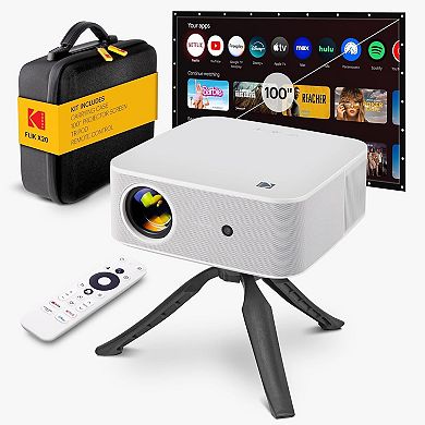 Kodak FLIK X20 Full HD Smart Projector Kit with 100" Screen, Tripod, Remote, Wi-Fi, EVA Case