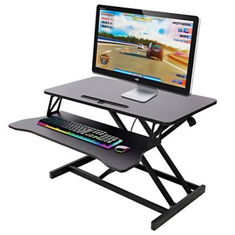 GOODSILO Ergonomic Height Adjustable Sit Stand Laptop Desk Workstation with Keyboard Tray