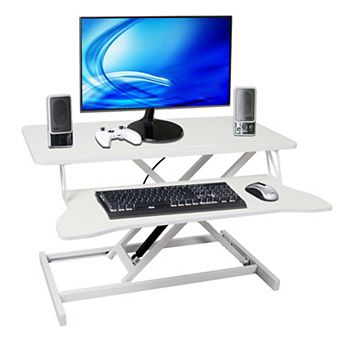 GOODSILO Ergonomic Height Adjustable Sit Stand Laptop Desk Workstation with Keyboard Tray