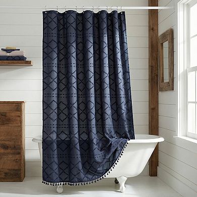 3D Geometric Texture Shower Curtain Sets with Tassels, Waterproof Bath Curtain with 12 Hooks