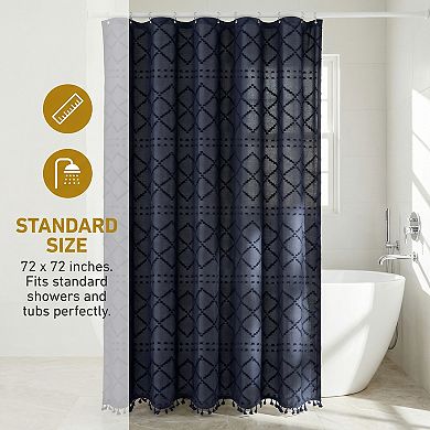 3D Geometric Texture Shower Curtain Sets with Tassels, Waterproof Bath Curtain with 12 Hooks
