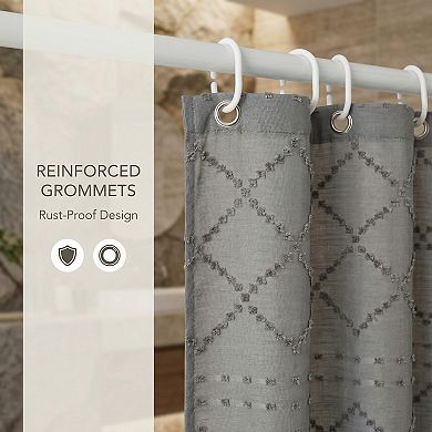 3D Geometric Texture Shower Curtain Sets with Tassels, Waterproof Bath Curtain with 12 Hooks